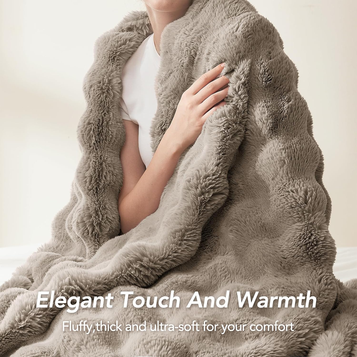 Castle Grey Faux Rabbit Fur Throw Blanket 60x80