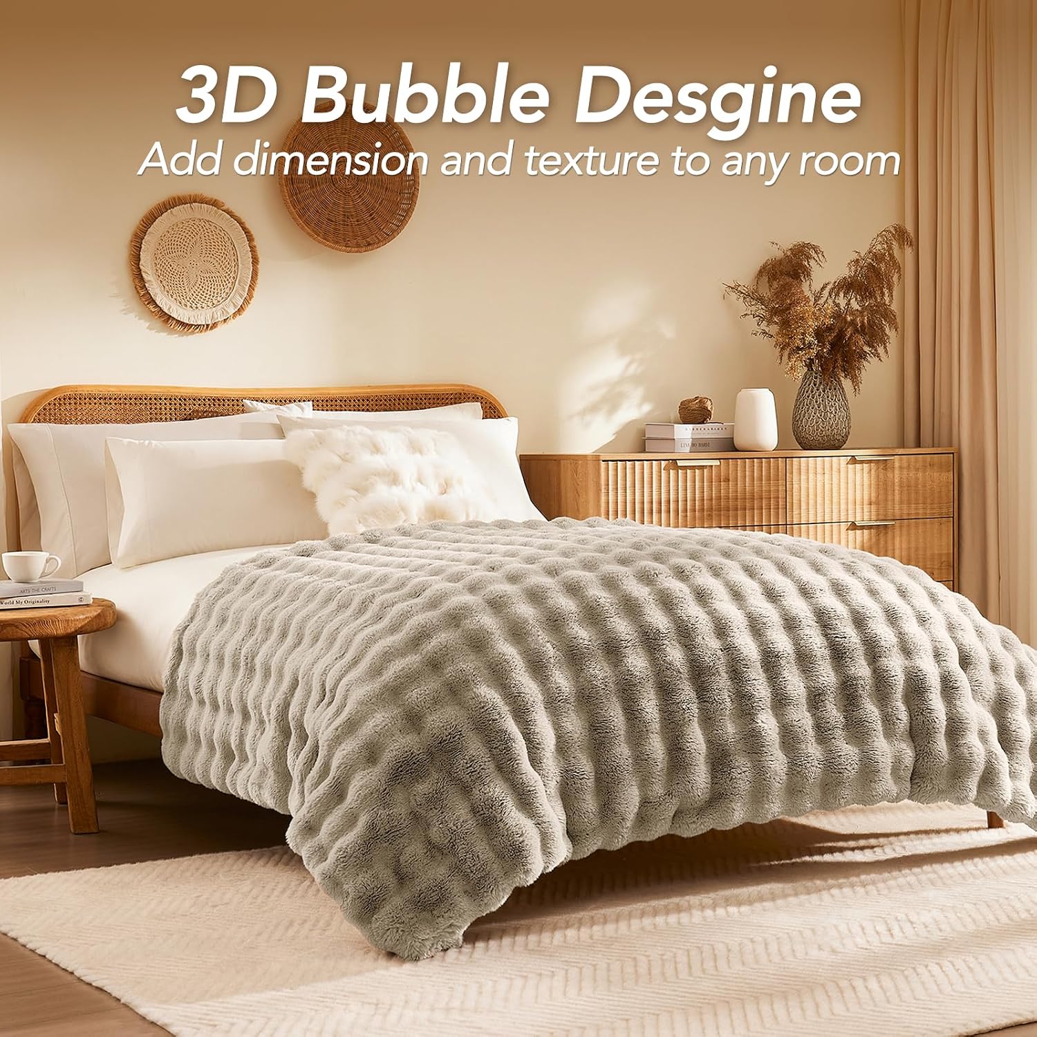 Castle Grey Faux Rabbit Fur Throw Blanket 60x80