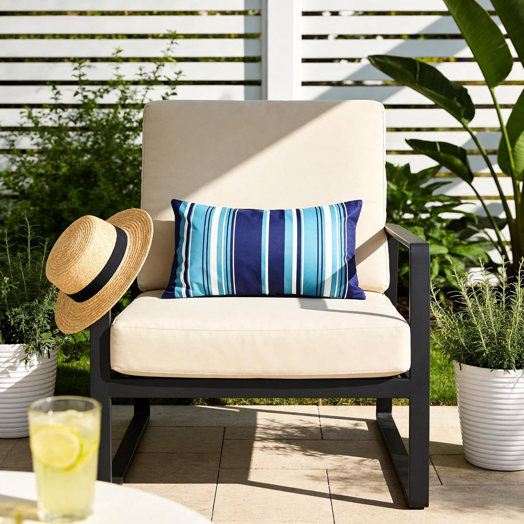 Dark Blue Striped 2-Pack Waterproof Lumbar Pillow Covers 12x20
