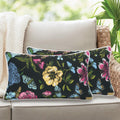 Black Butterfly Floral 2-Pack Waterproof Lumbar Pillow Covers 12x20