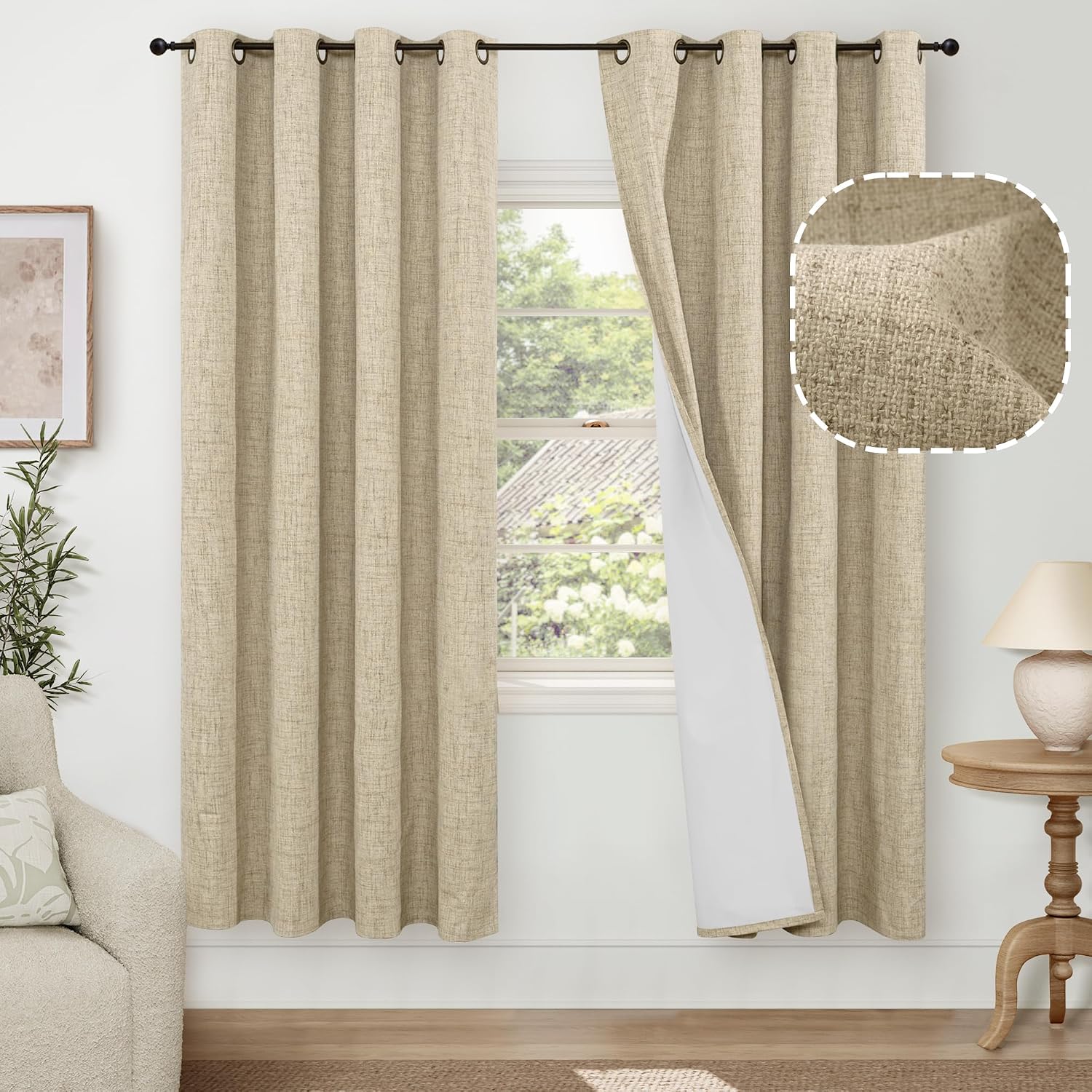 Burlap Blackout Grommet Curtains 72" 2 Panels