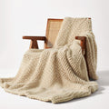 Beige Chunky Knit Soft Throw Blanket 40x50in