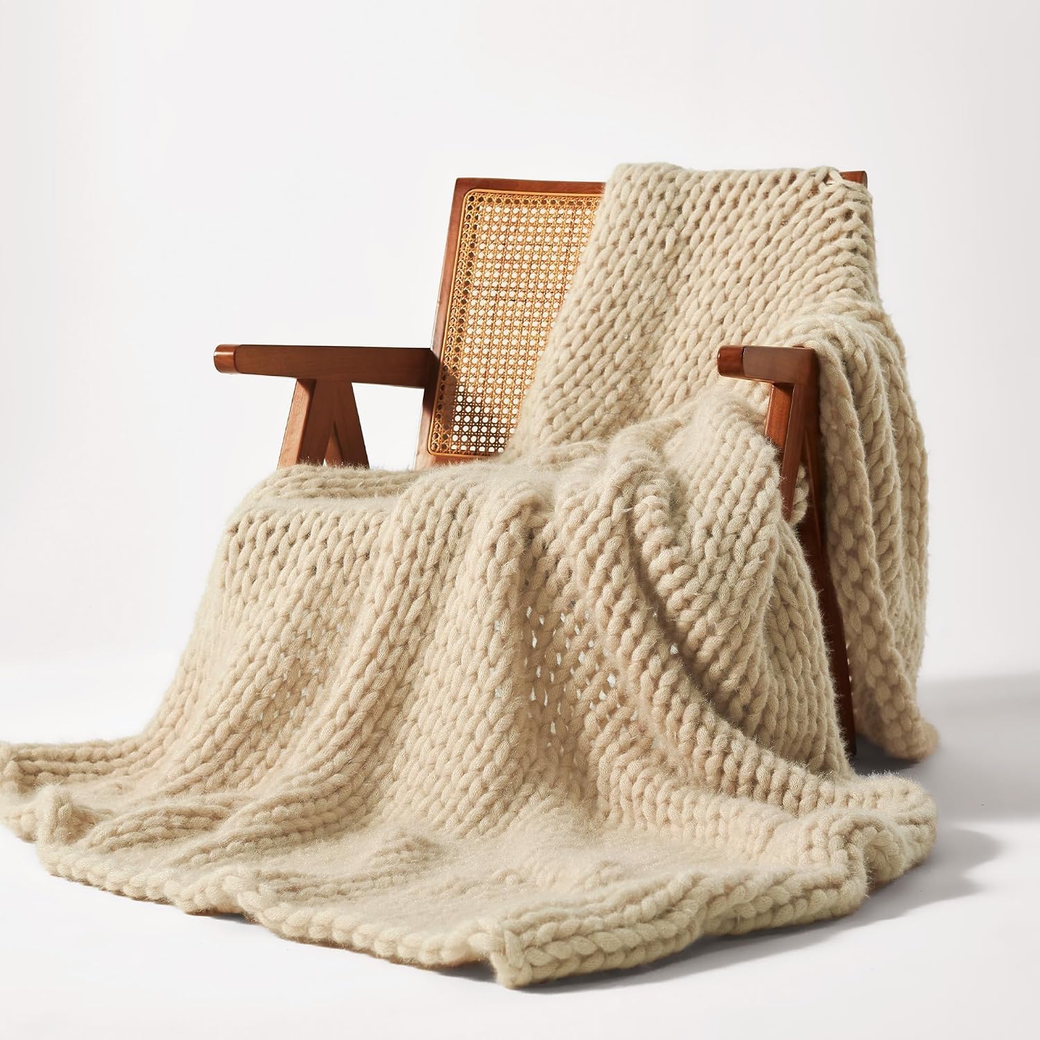 Beige Chunky Knit Soft Throw Blanket 40x50in