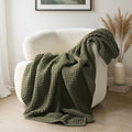 Olive Green Moss Stitch Chunky Chenille Throw Blanket 50x60