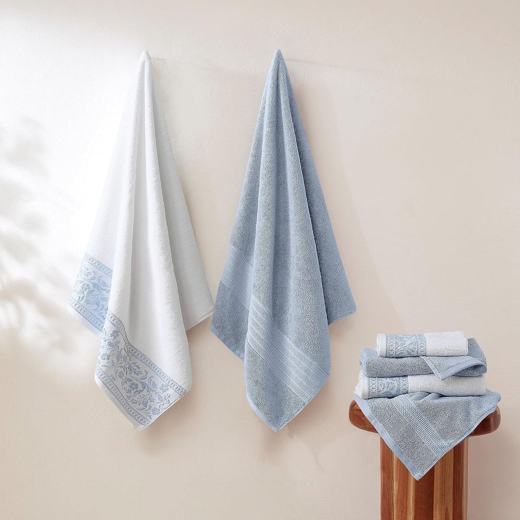 Light Blue Floral Cotton 6-Piece Towel Set
