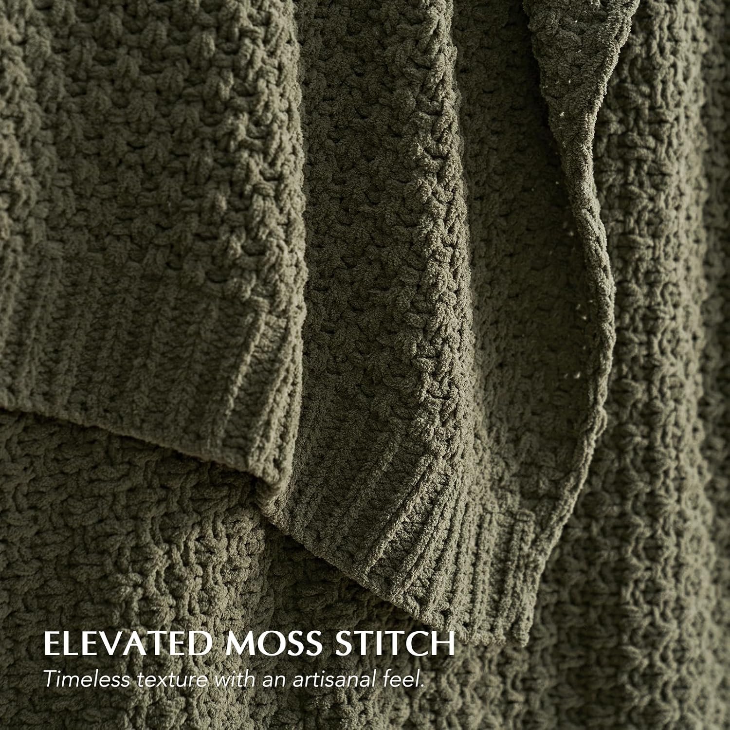 Olive Green Moss Stitch Chunky Chenille Throw Blanket 50x60