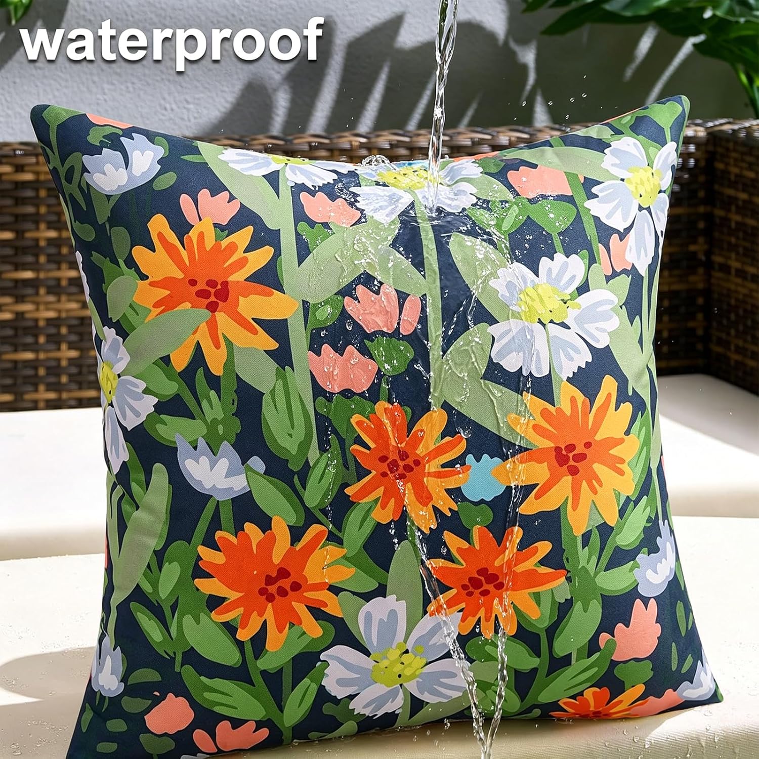 Navy Floral 2-Pack Waterproof Outdoor Pillow Covers 18x18