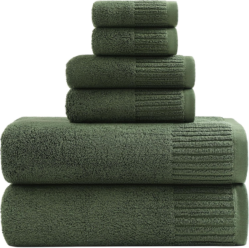 Olive Green 6-Piece Cotton Bath Towel Set