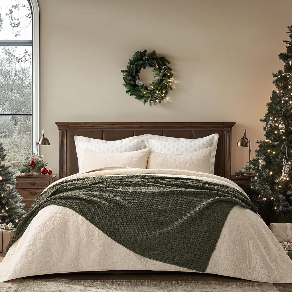 Olive Green Moss Stitch Chunky Chenille Throw Blanket 50x60