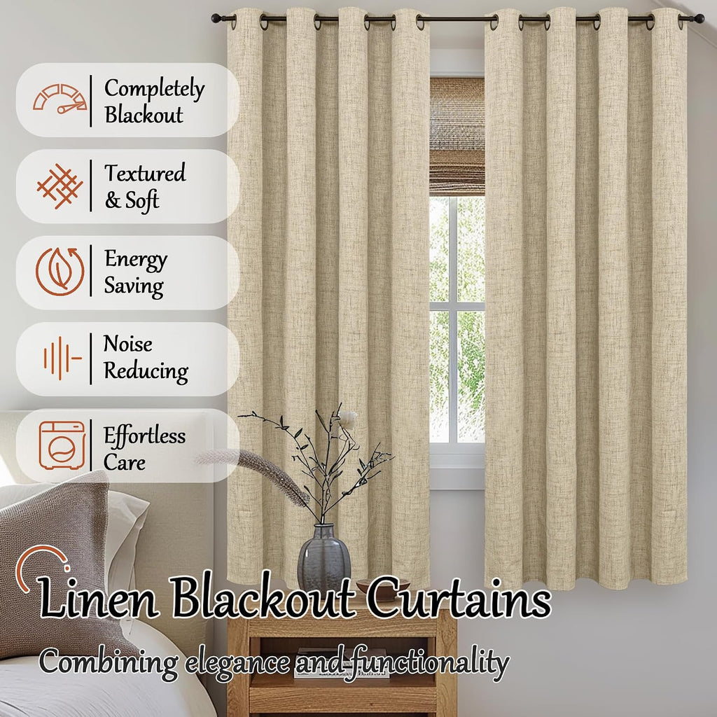 Burlap Blackout Grommet Curtains 72" 2 Panels