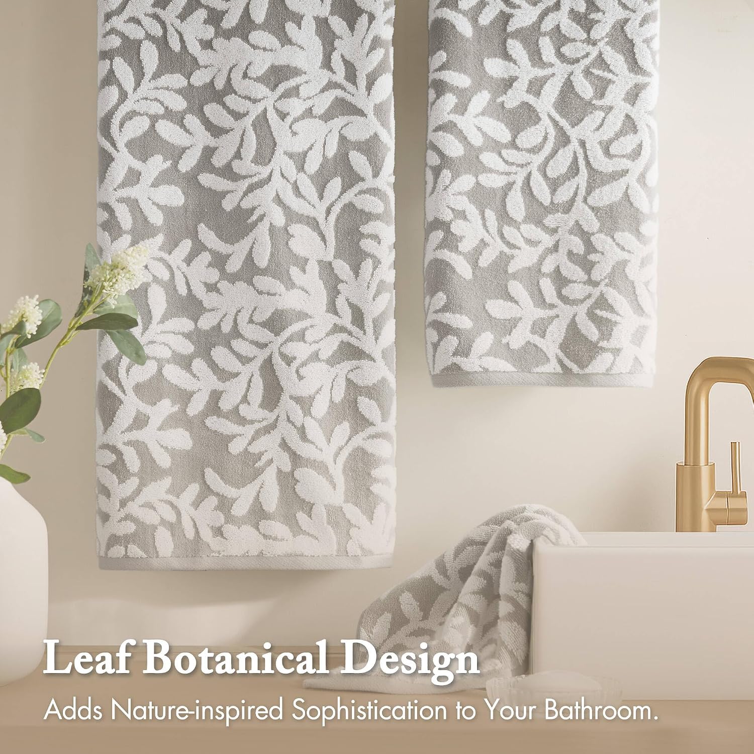 Grey Floral 6-Piece Cotton Towel Set