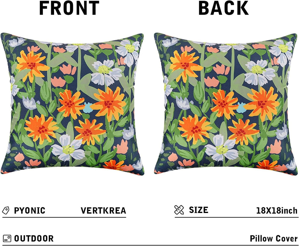 Navy Floral 2-Pack Waterproof Outdoor Pillow Covers 18x18