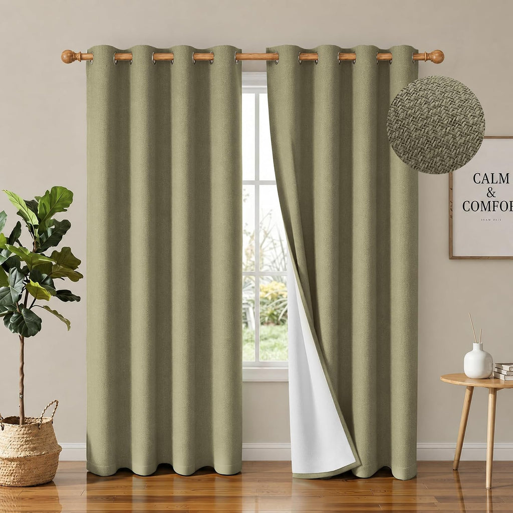 Taupe Herringbone Blackout Grommet Curtains 54x84 Set of 2