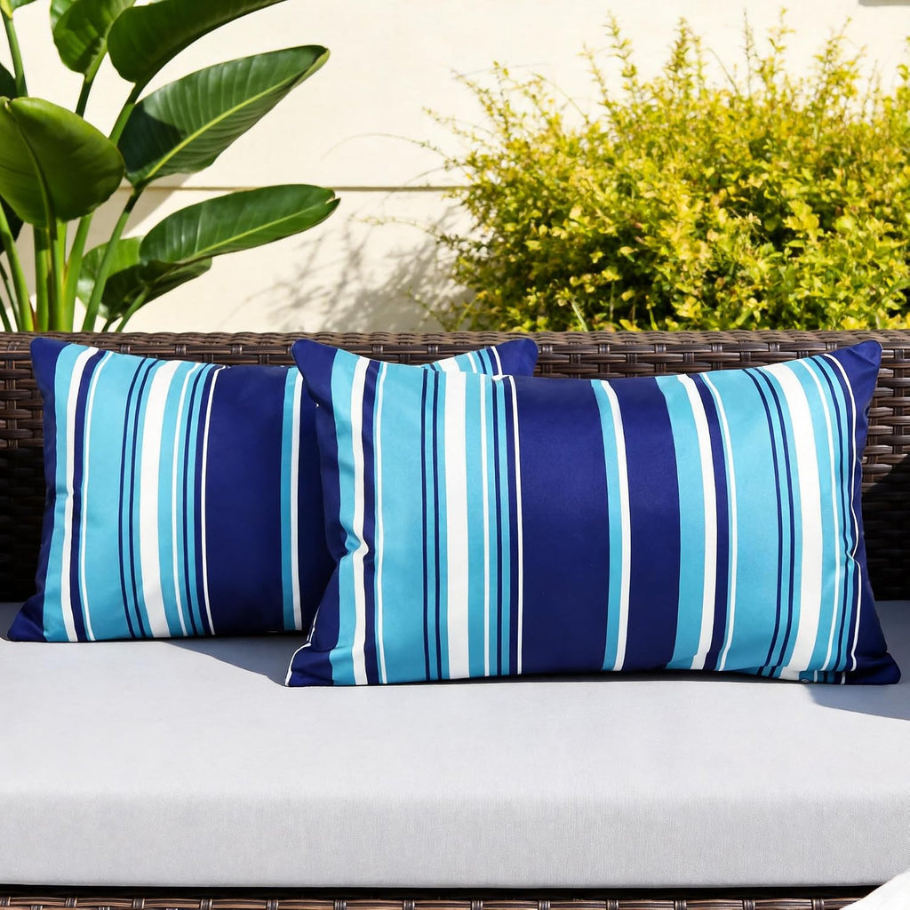 Dark Blue Striped 2-Pack Waterproof Lumbar Pillow Covers 12x20