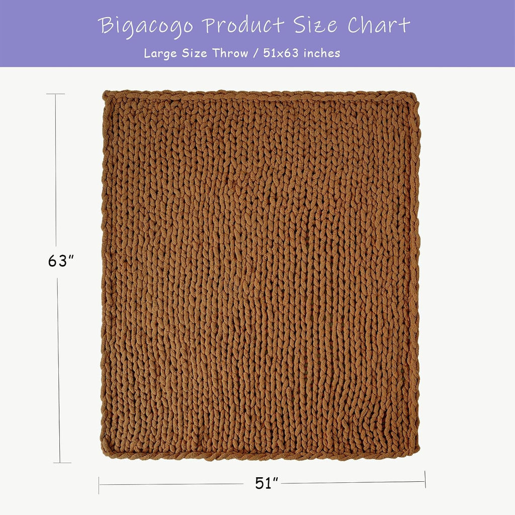 Caramel Jumbo Chenille Chunky Knit Throw Blanket 51x63