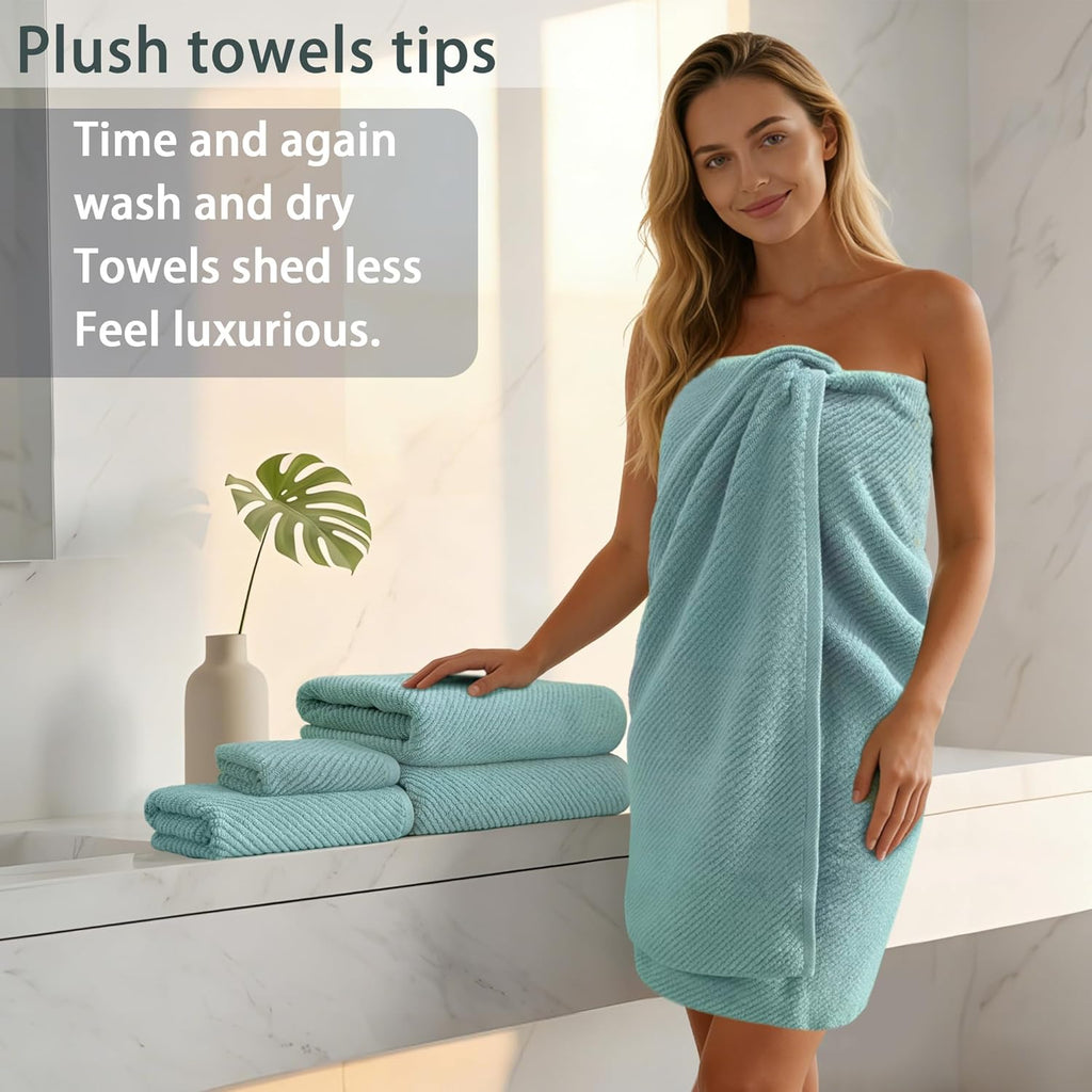 Aqua Teal Soft Quick Dry 6-Piece Cotton Towel Set