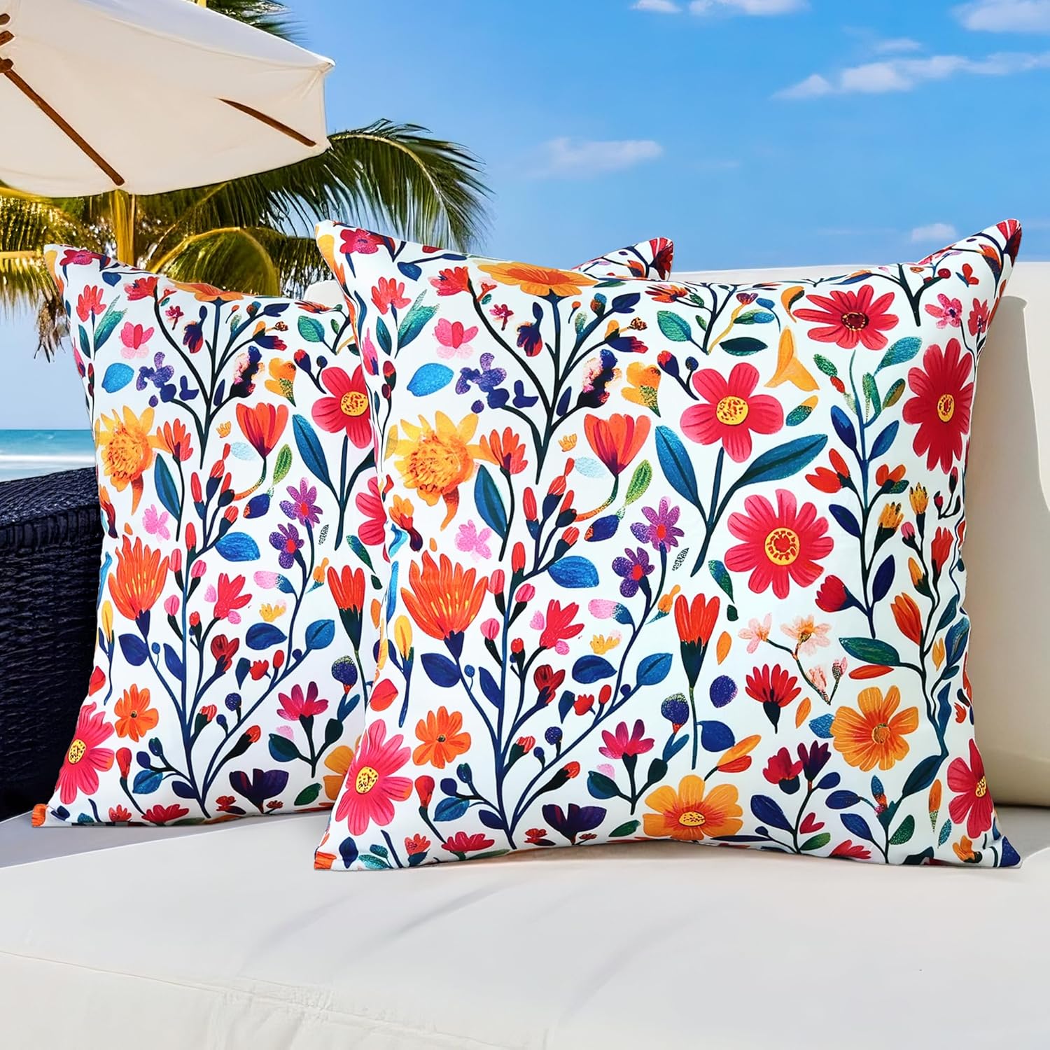 Boho Floral 2-Pack Waterproof Outdoor Pillow Covers 18x18