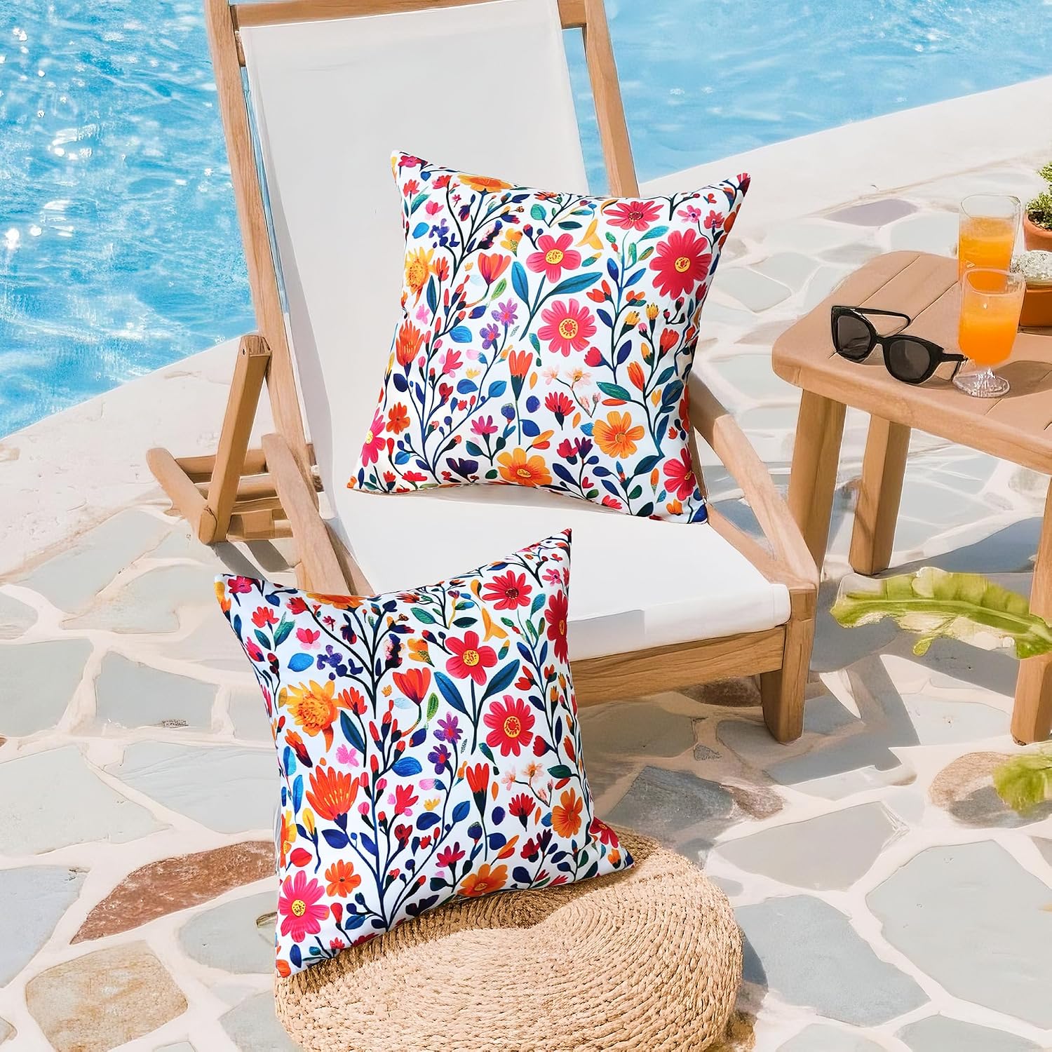 Boho Floral 2-Pack Waterproof Outdoor Pillow Covers 18x18