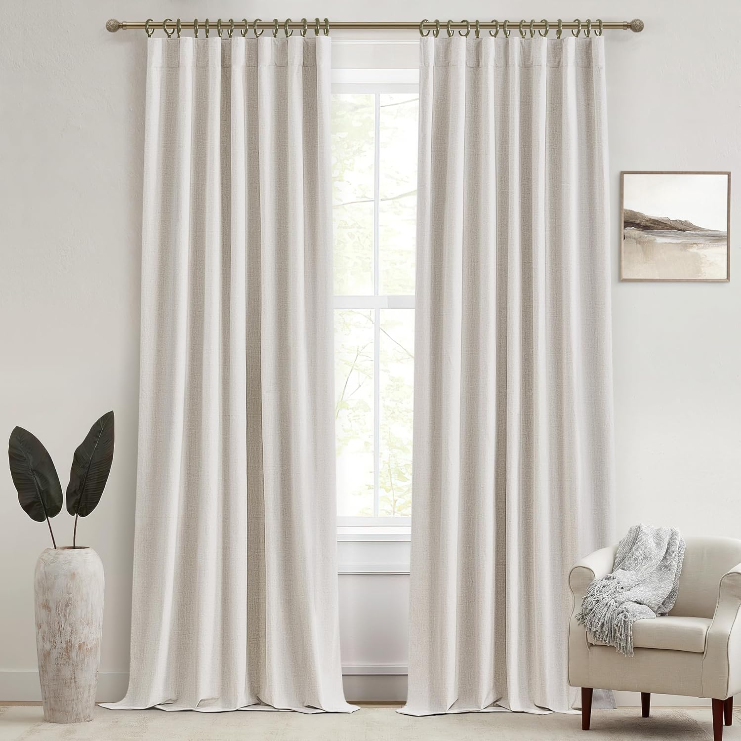 Cream Ivory Faux Linen Blackout Curtains 50x100 Set of 2