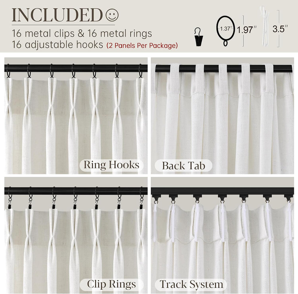 Ivory Linen Pinch Pleat Curtains 84" 2 Panels