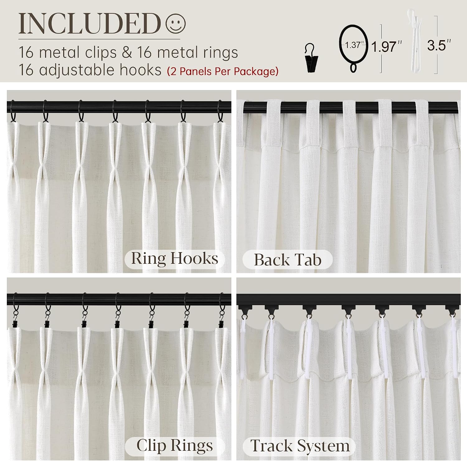 Ivory Linen Pinch Pleat Curtains 84" 2 Panels
