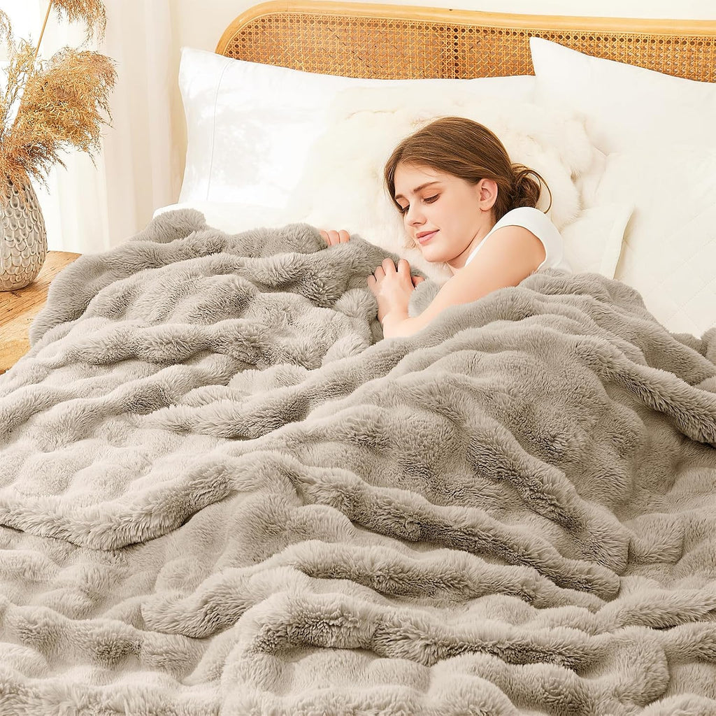 Castle Grey Faux Rabbit Fur Throw Blanket 60x80