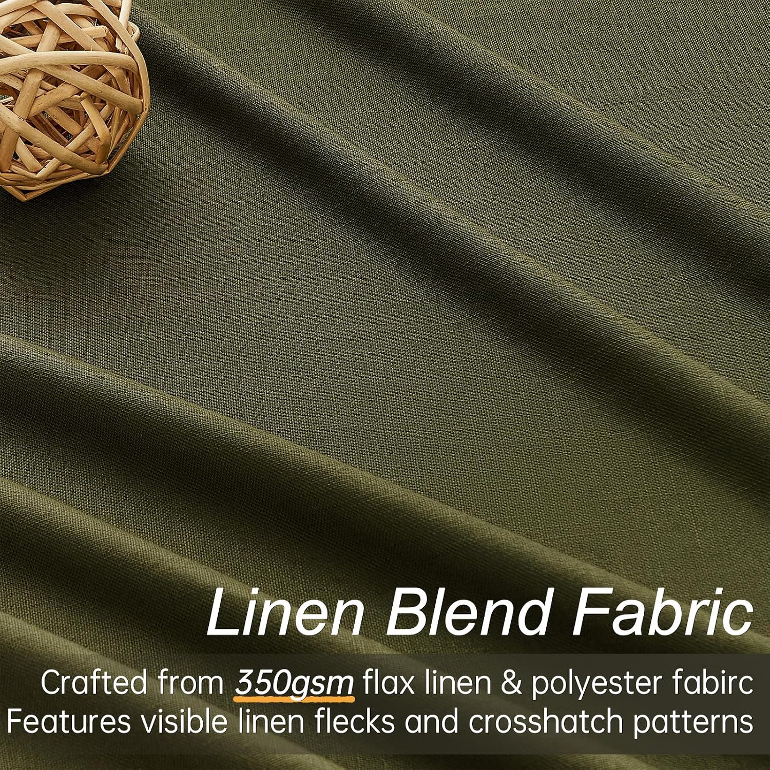 Olive Green Pinch Pleated Blackout Linen Curtains 105in Set of 2