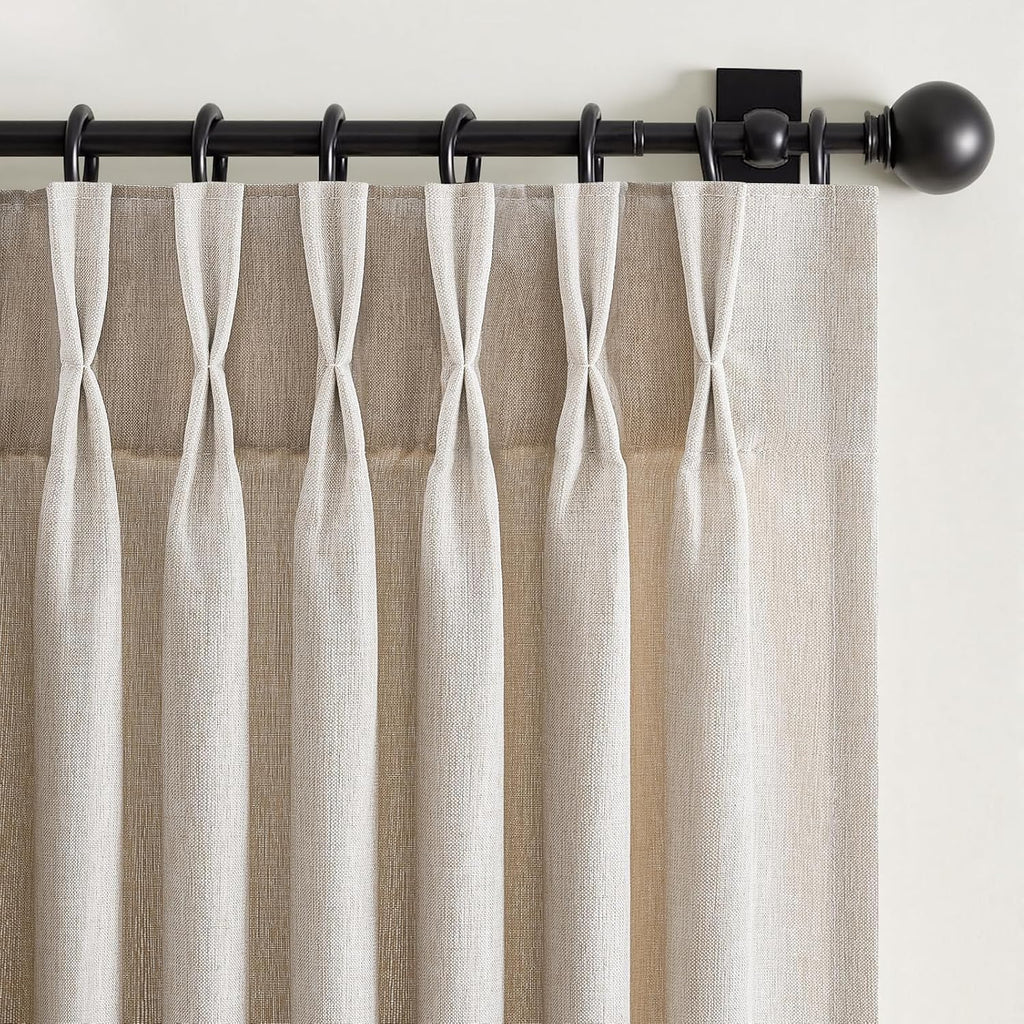 Natural Linen Textured Semi Sheer Pinch Pleated Curtains 84in Set of 2