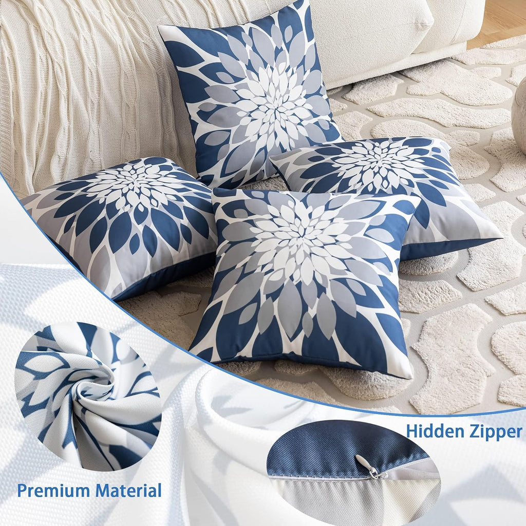 Blue Grey 4-Pack Waterproof Outdoor Pillow Covers 18x18