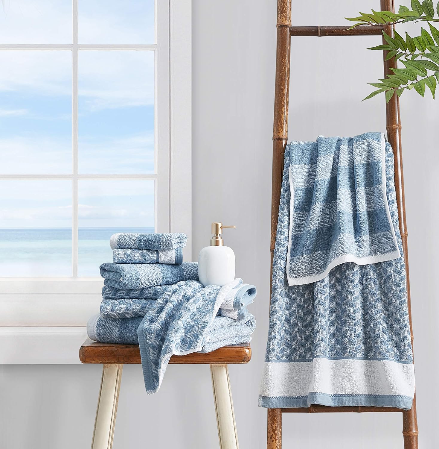 Oak Lake Blue Striped 6-Piece Cotton Towel Set