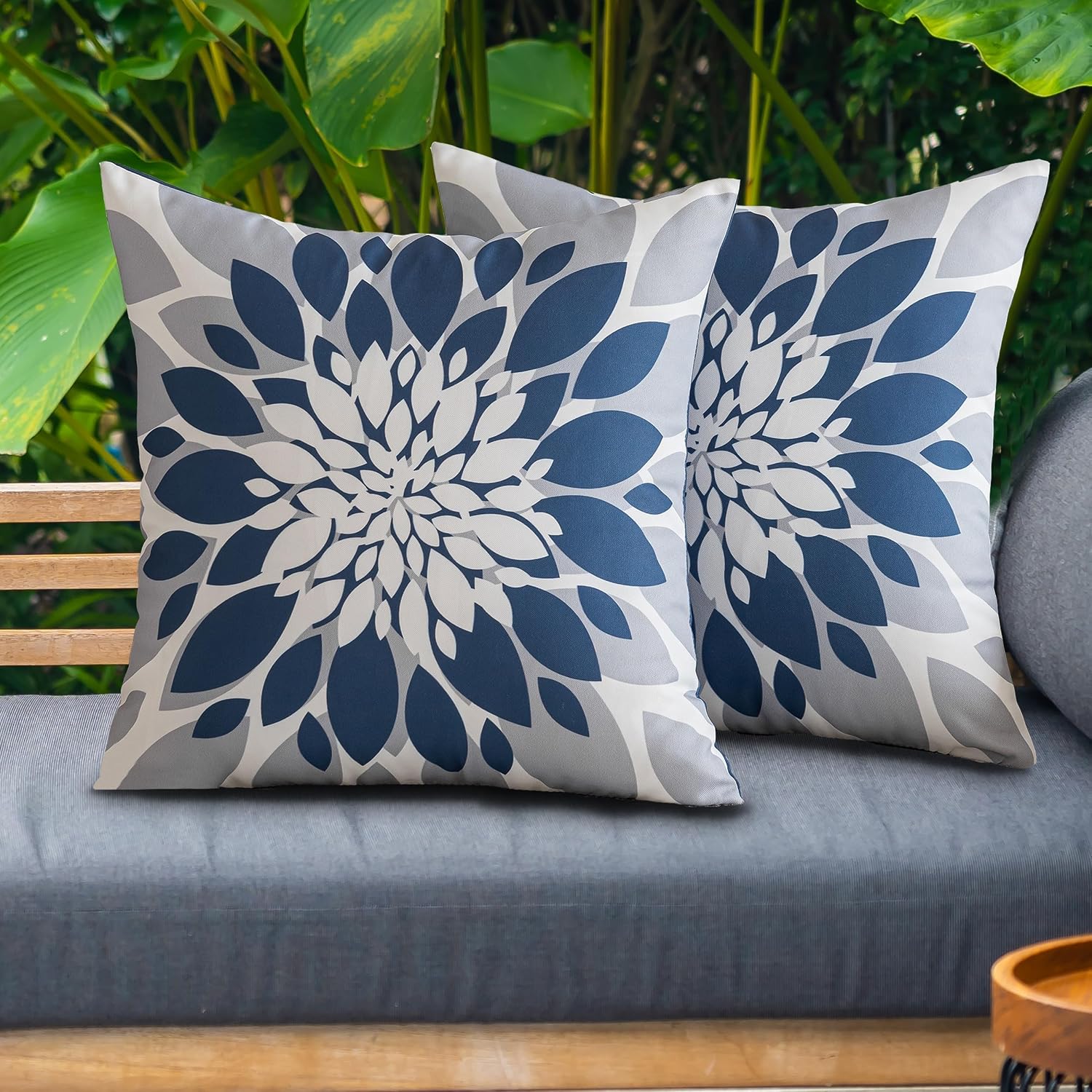 Blue Grey 4-Pack Waterproof Outdoor Pillow Covers 18x18