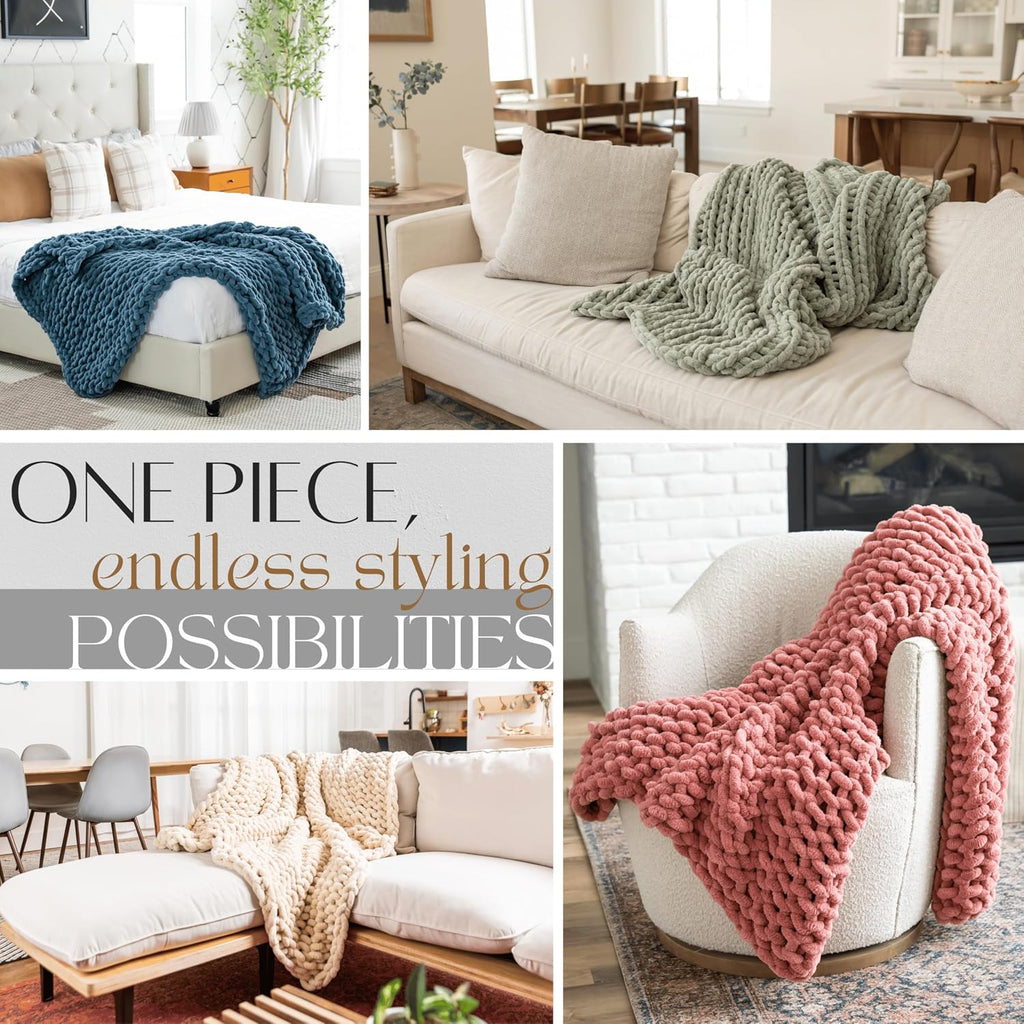 Buttercream Cream Chunky Cable Knit Throw Blanket 50x60