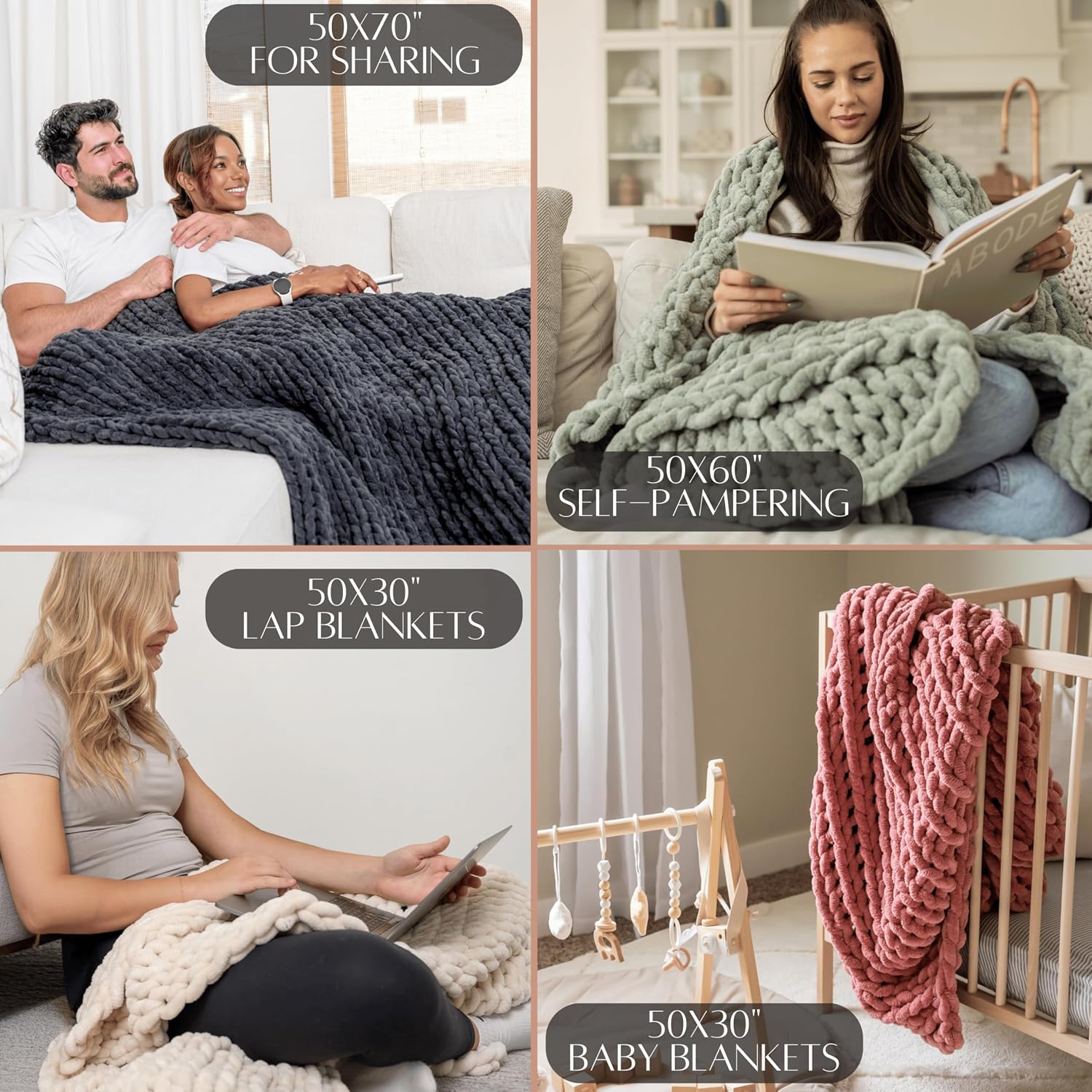 Buttercream Cream Chunky Cable Knit Throw Blanket 50x60