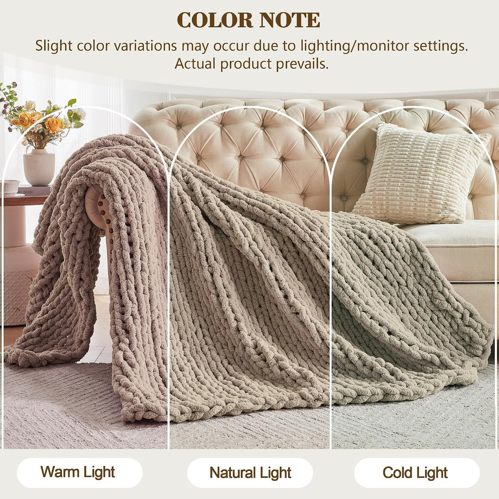 Taupe Handmade Chunky Cable Knit Throw Blanket 50x60
