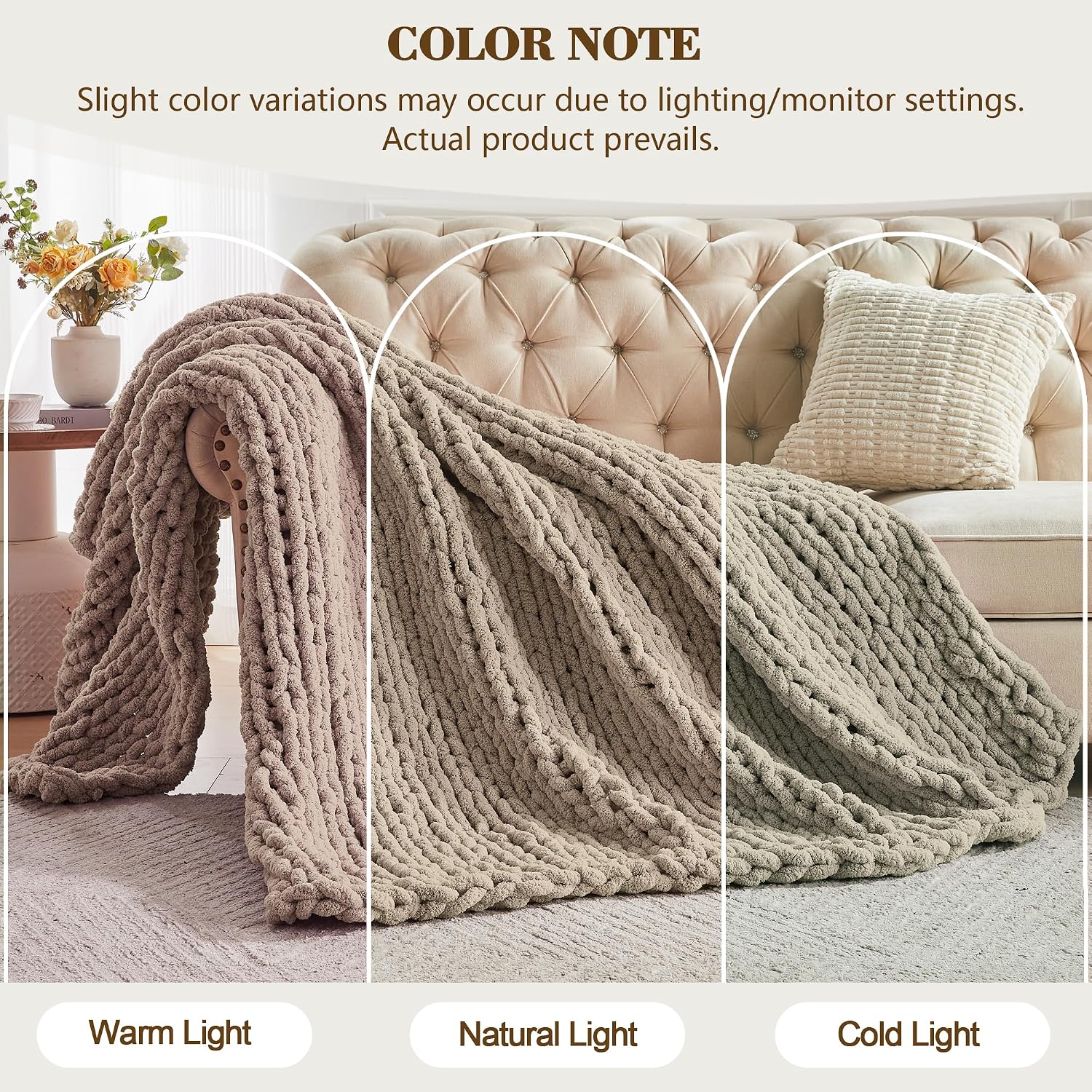 Taupe Handmade Chunky Cable Knit Throw Blanket 50x60