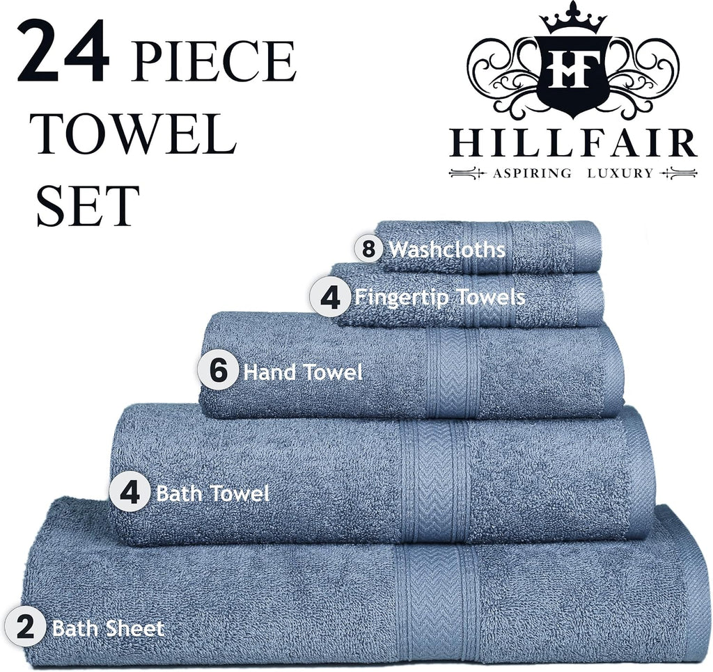 Blue 24-Piece Bulk Cotton Bath Towel Set
