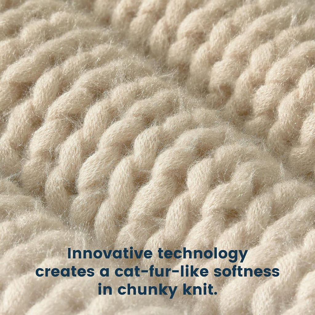 Beige Chunky Knit Soft Throw Blanket 40x50in