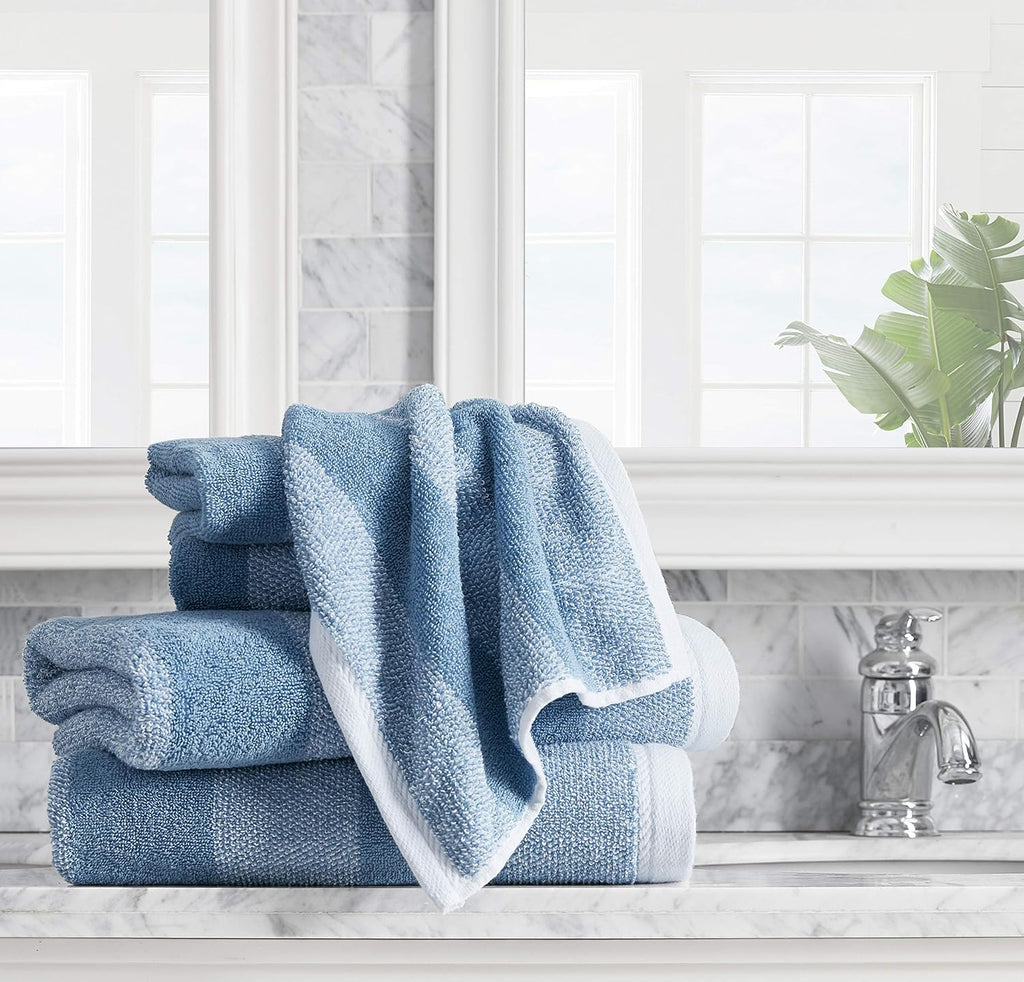 Oak Lake Blue Striped 6-Piece Cotton Towel Set