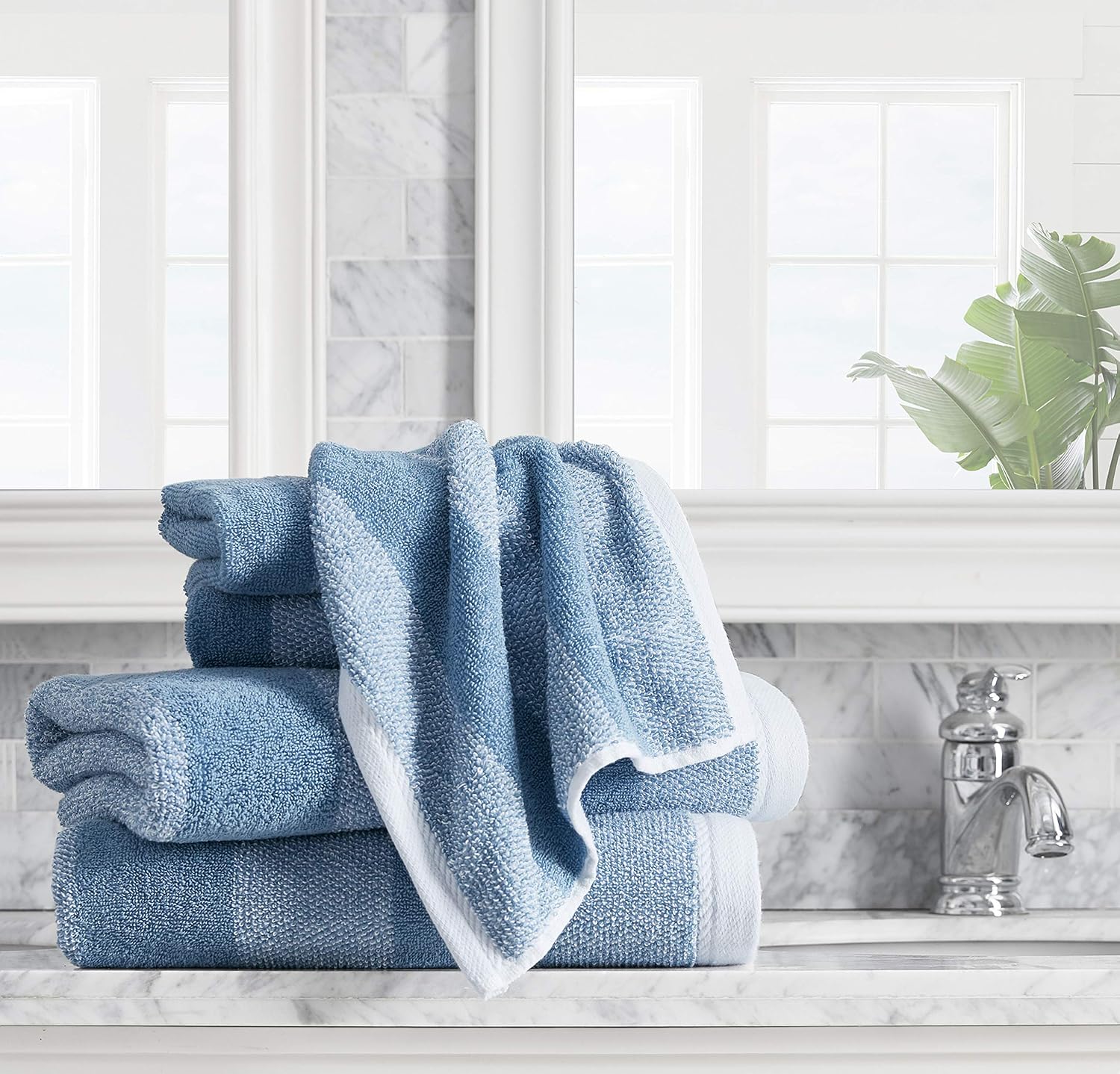 Oak Lake Blue Striped 6-Piece Cotton Towel Set