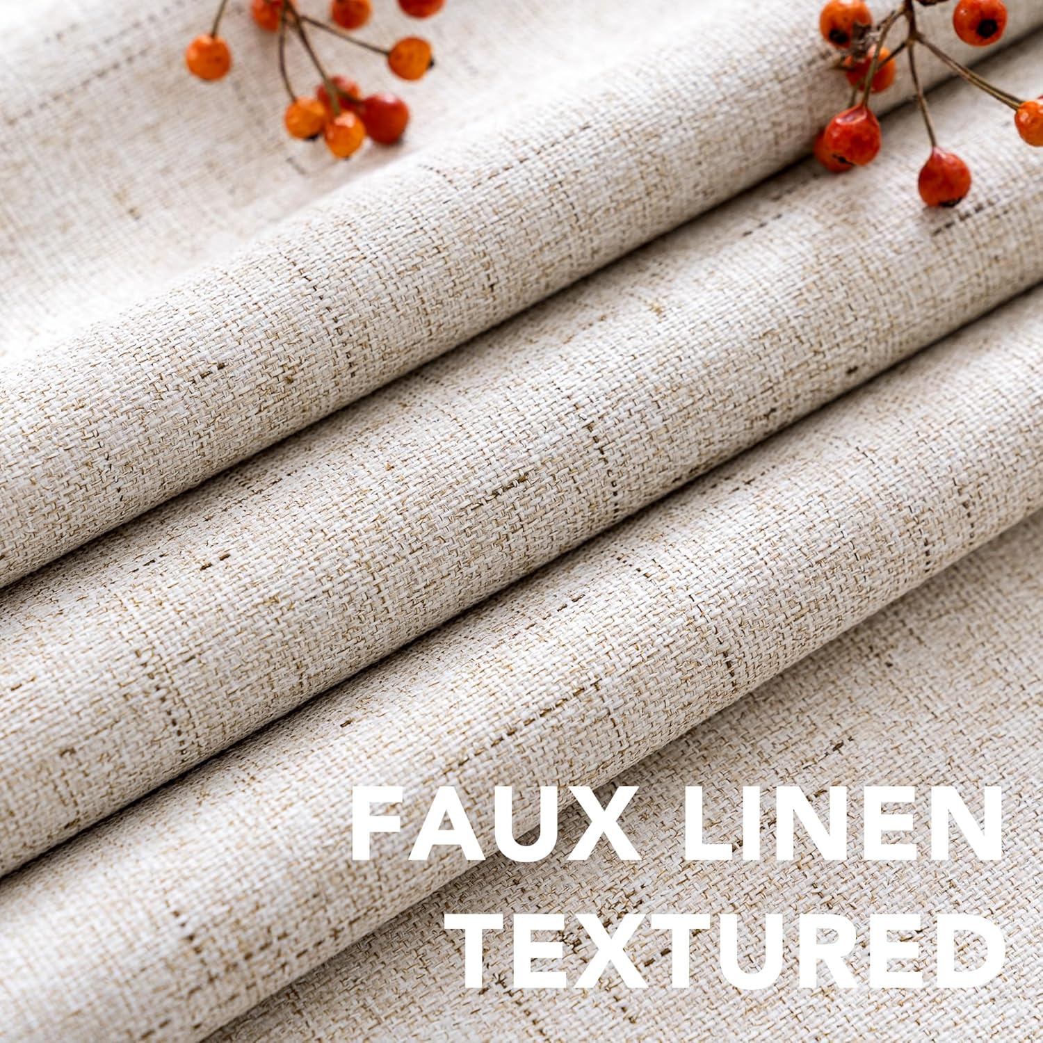 Natural Linen Look Blackout Grommet Curtains 52x84 Set of 2