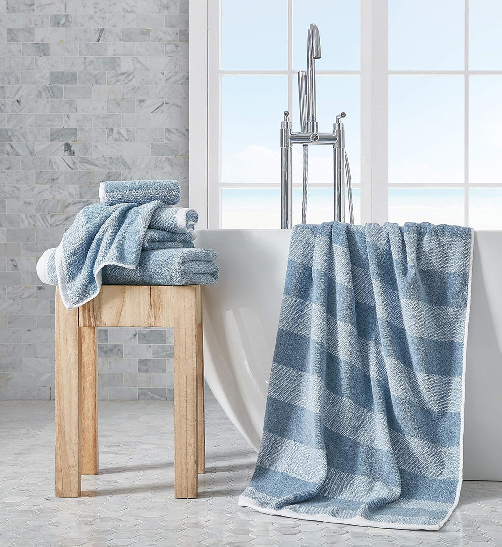 Oak Lake Blue Striped 6-Piece Cotton Towel Set
