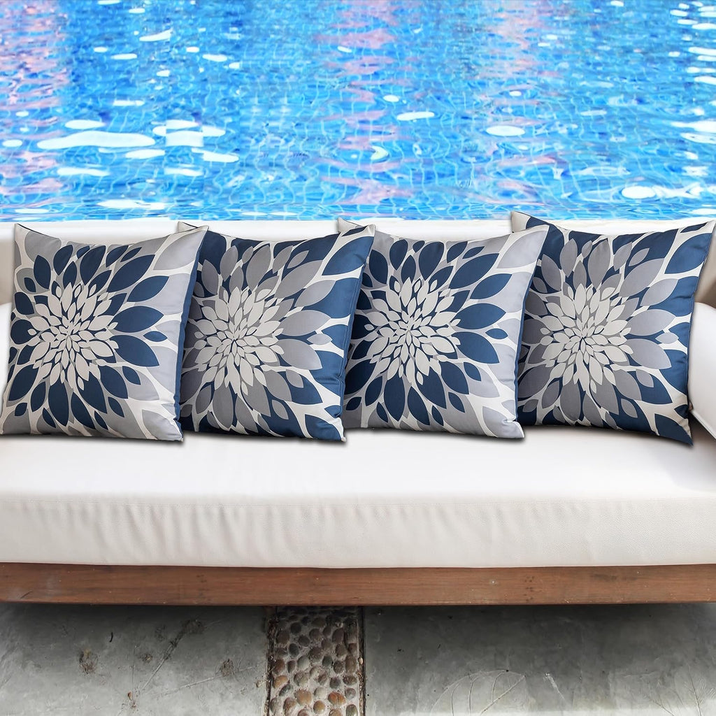 Blue Grey 4-Pack Waterproof Outdoor Pillow Covers 18x18
