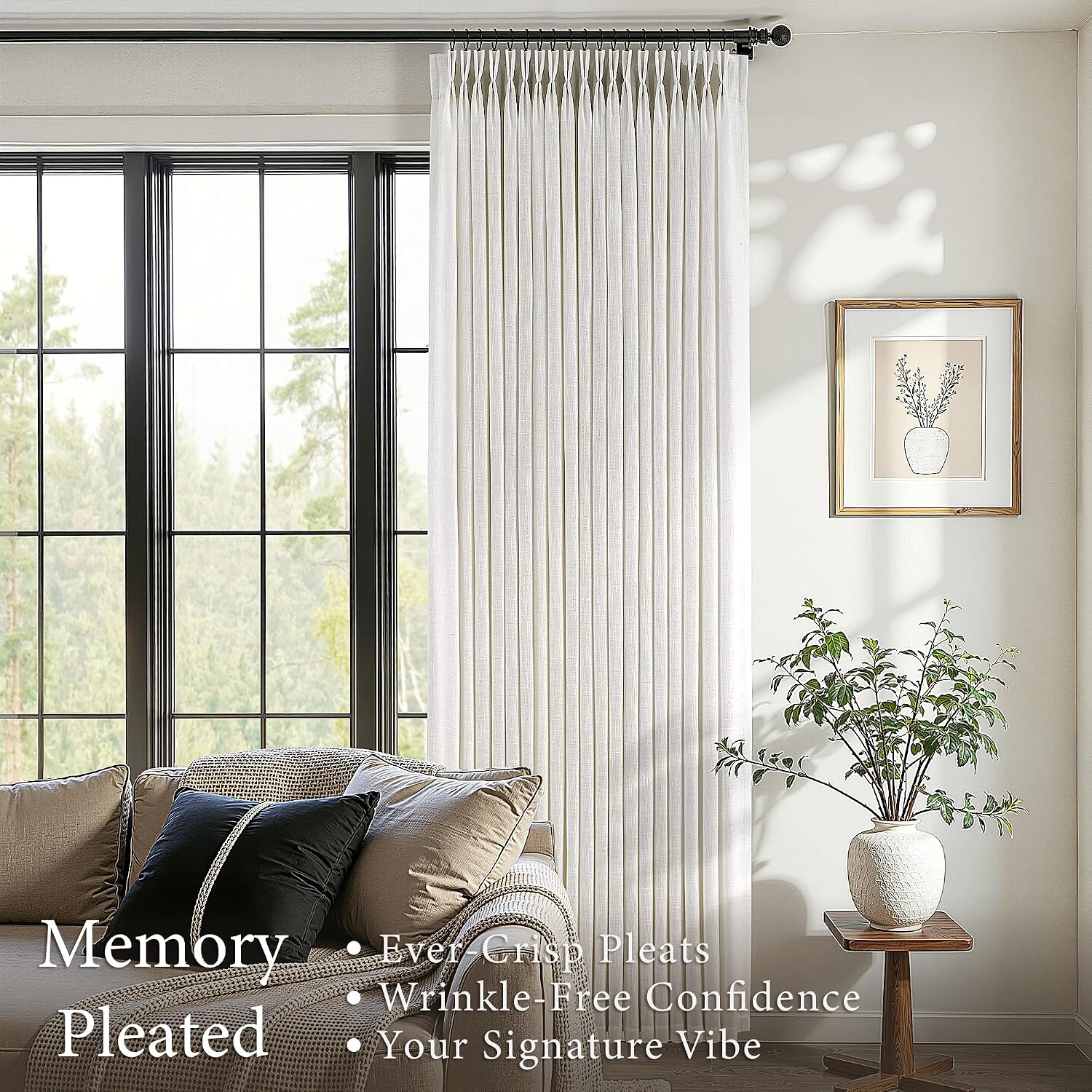 Ivory Linen Pinch Pleat Curtains 84" 2 Panels