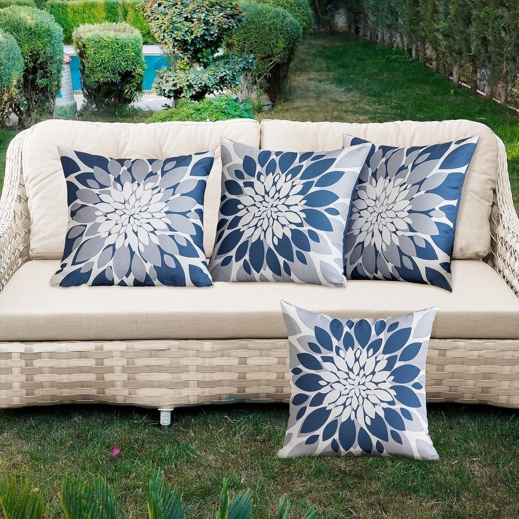 Blue Grey 4-Pack Waterproof Outdoor Pillow Covers 18x18