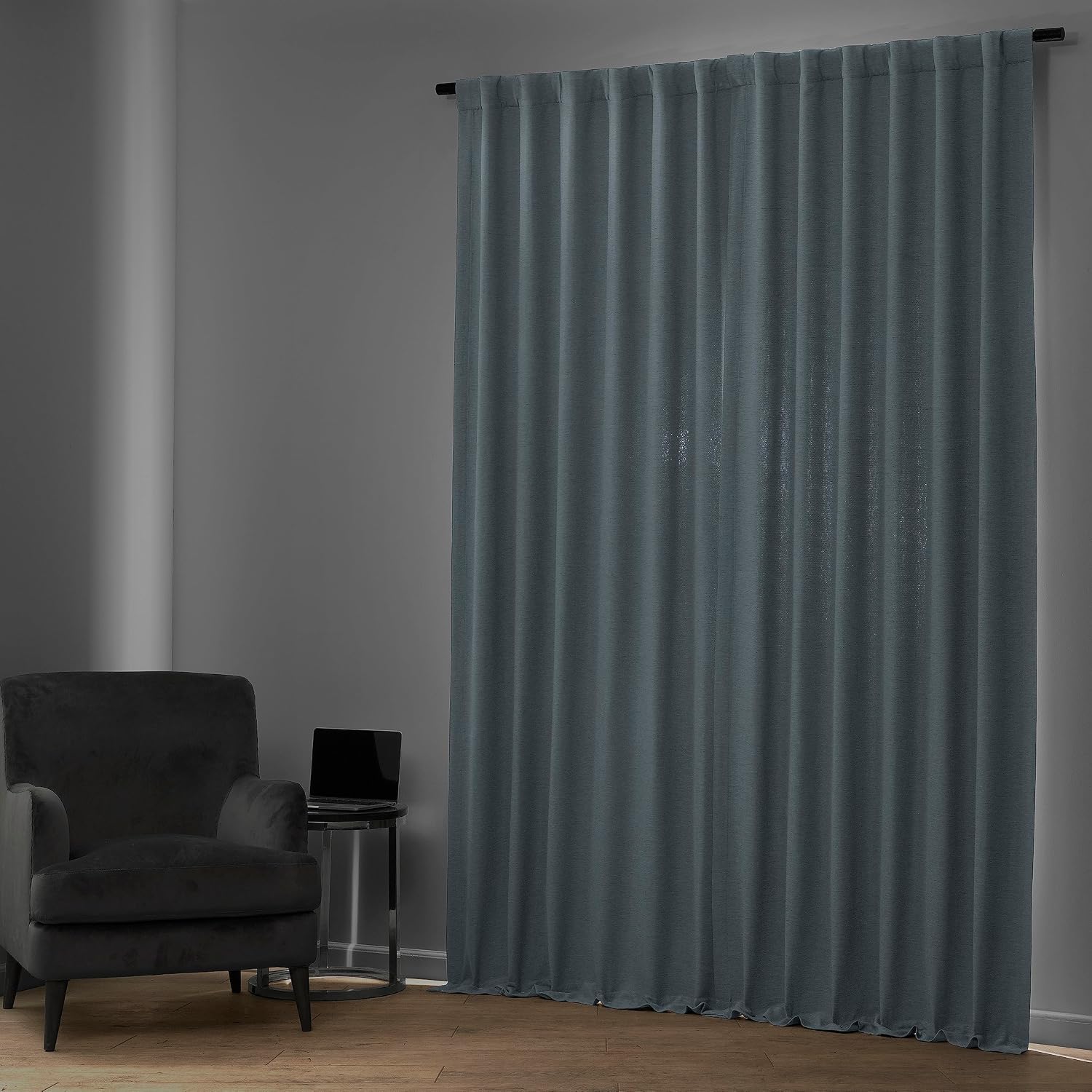 Gulf Blue Bellino Faux Linen Room Darkening Curtain 50x84 Single Panel