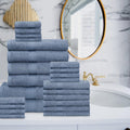 Blue 24-Piece Bulk Cotton Bath Towel Set