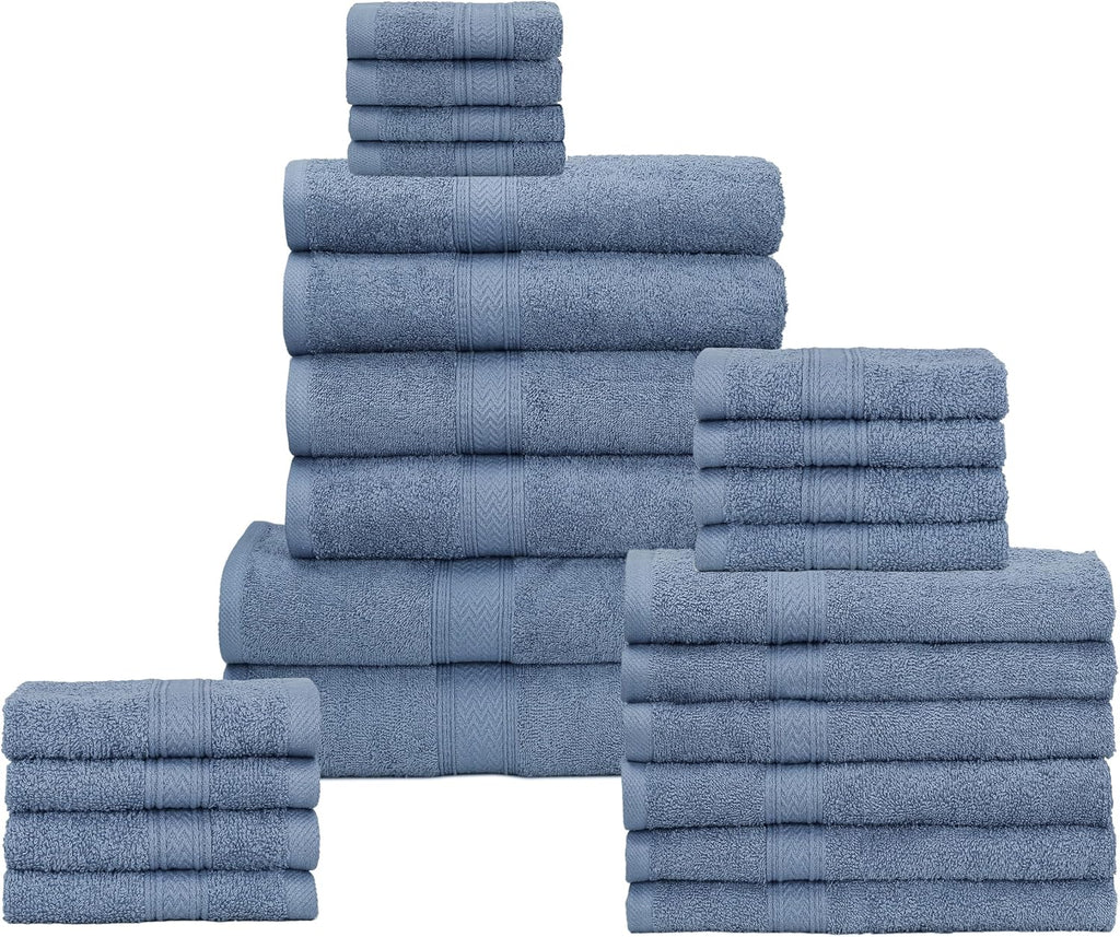Blue 24-Piece Bulk Cotton Bath Towel Set