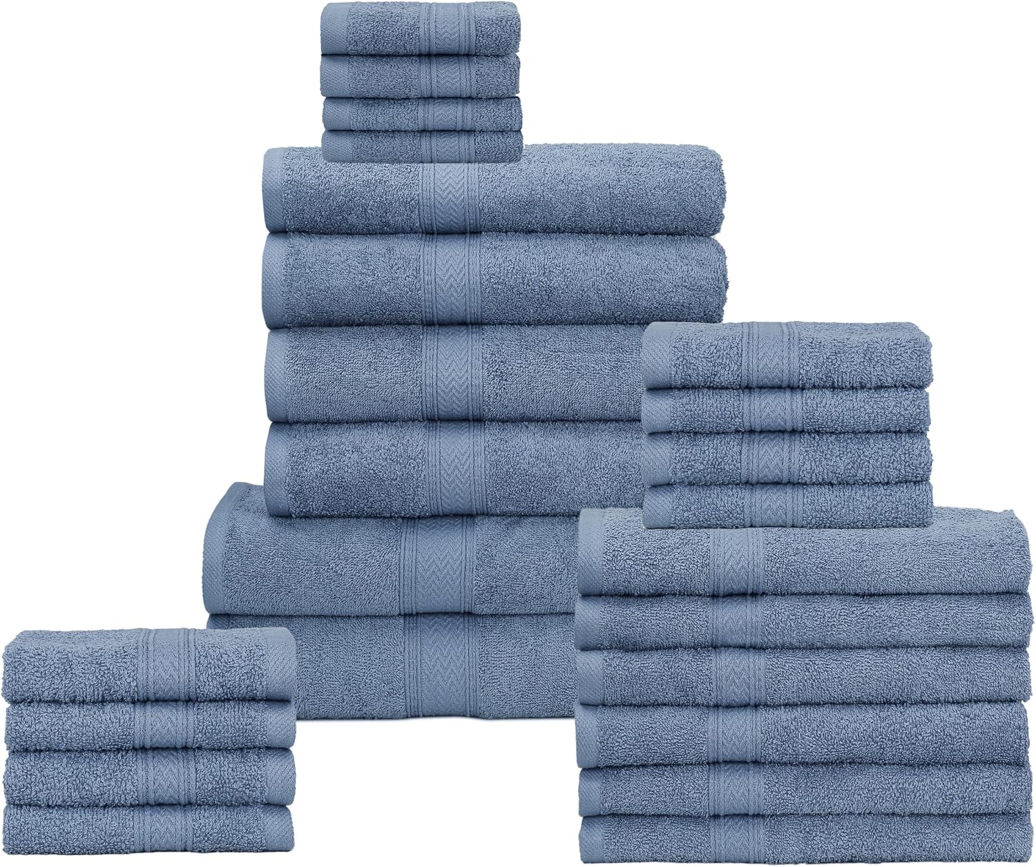 Blue 24-Piece Bulk Cotton Bath Towel Set