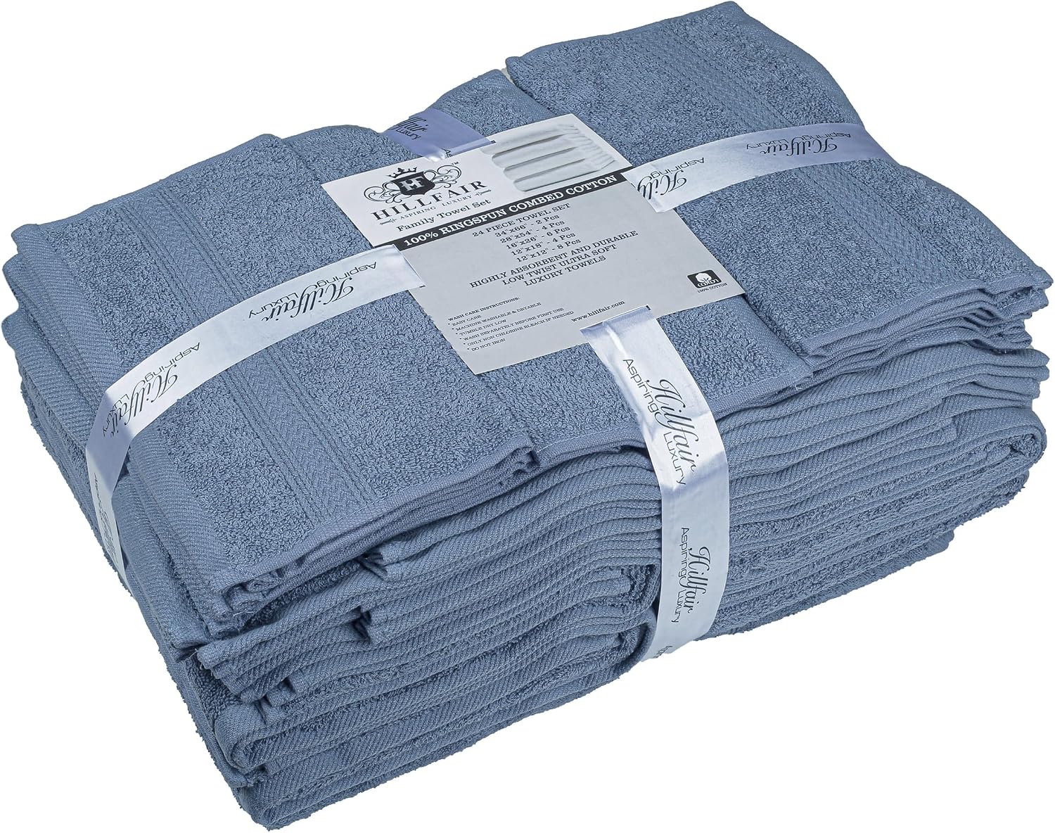 Blue 24-Piece Bulk Cotton Bath Towel Set
