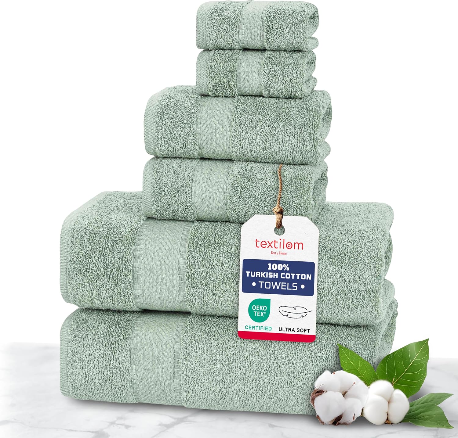 Green Turkish Cotton 6-Piece Bath Towel Set